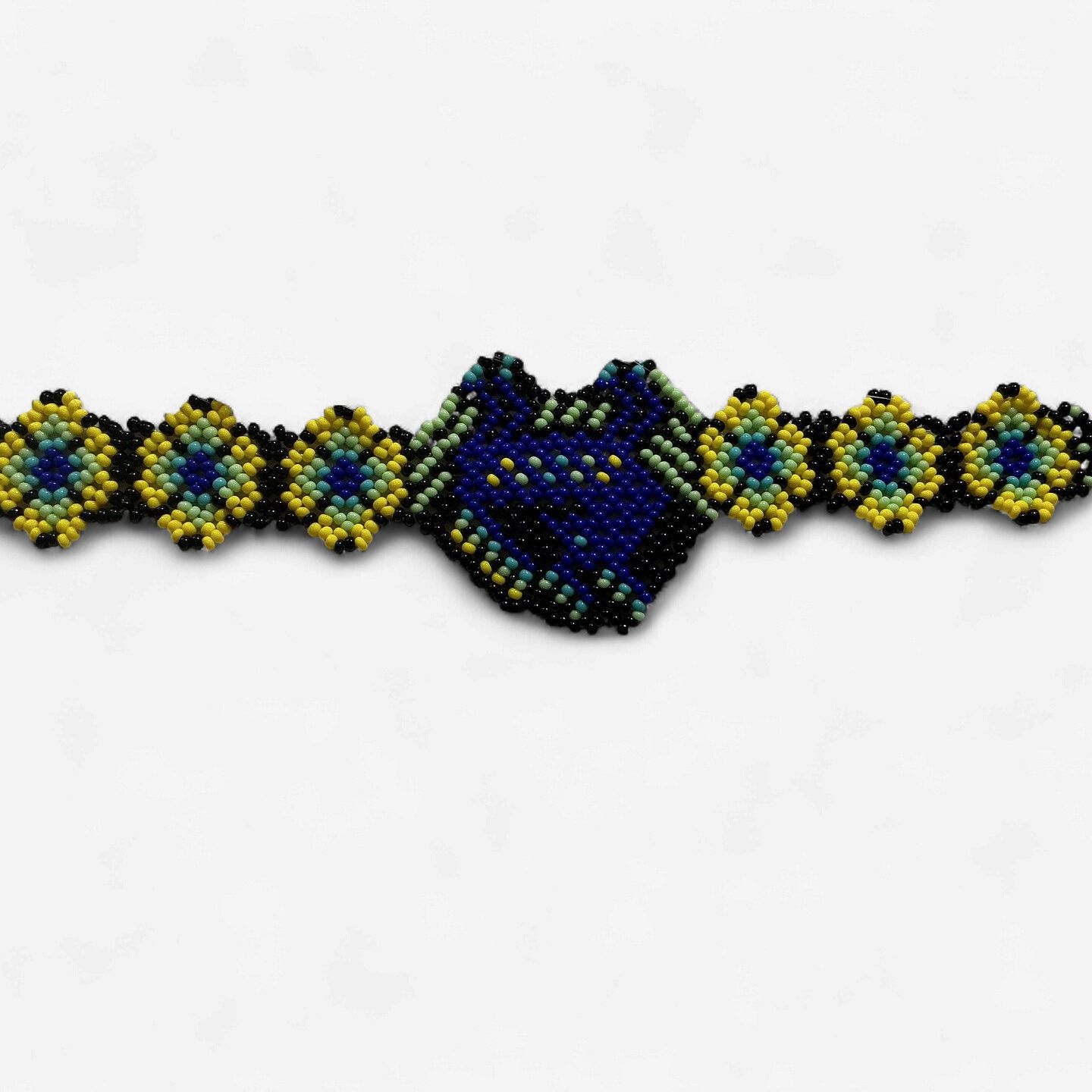 Beaded Blue &amp; Yellow Flat Bracelet