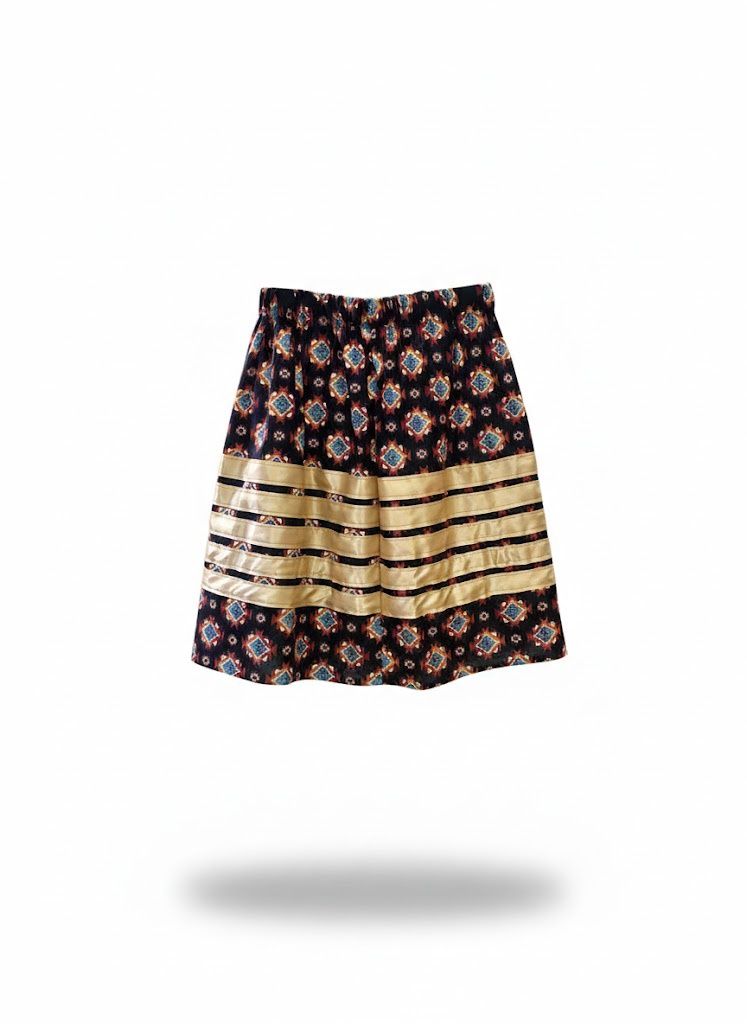 Ribbon Skirt Mid Length- Ladies, Design: Navajo- Cream