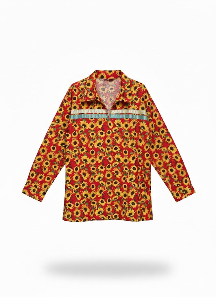 Ribbon Shirt- Men’s, Design: Sunflower- Sage, Size: Medium