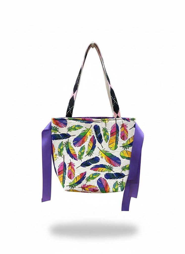 Ribbon Tote Bag, Design: Rainbow Feather