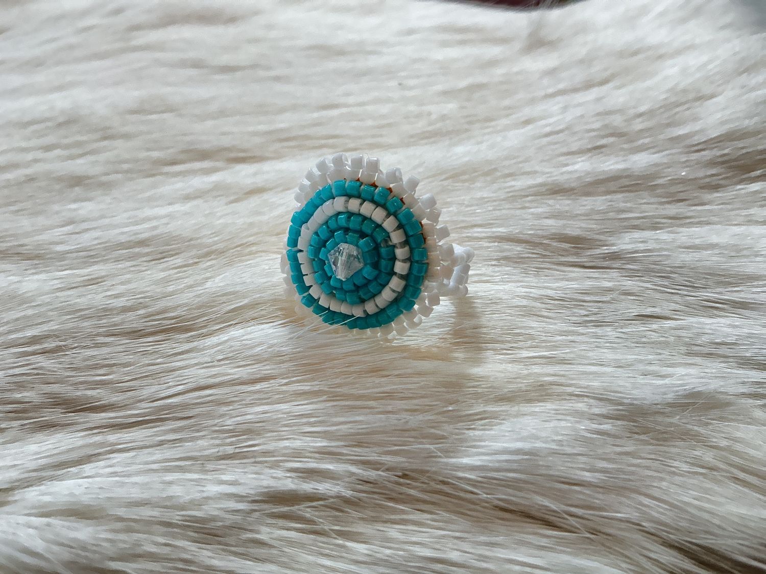 Beaded Ring White/Turquoise by Anita Pelletier