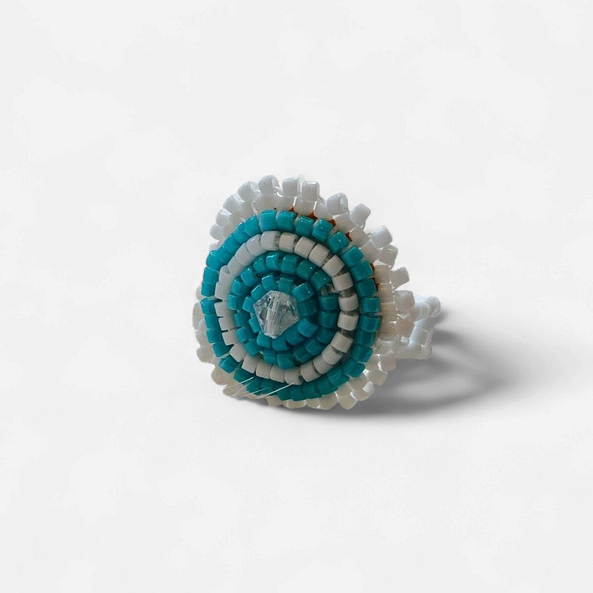 Beaded Ring White/Turquoise by Anita Pelletier