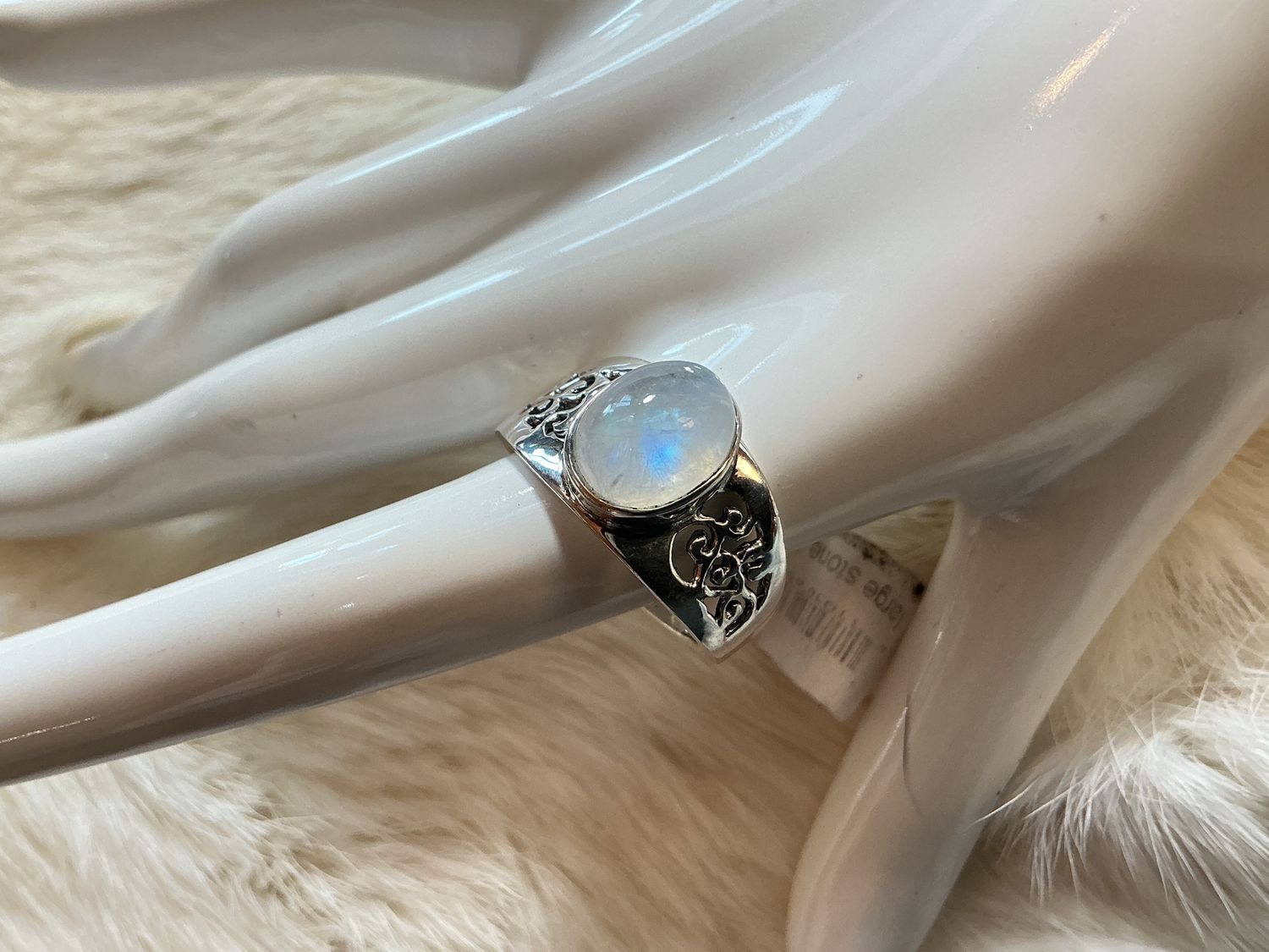 Detailed Sterling Silver Stone Rings, Style: Moonstone
