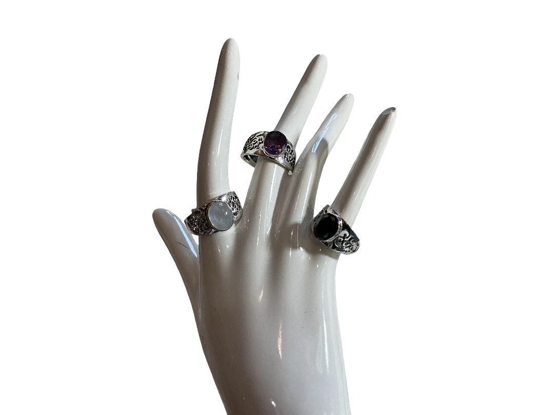 Detailed Sterling Silver Stone Rings