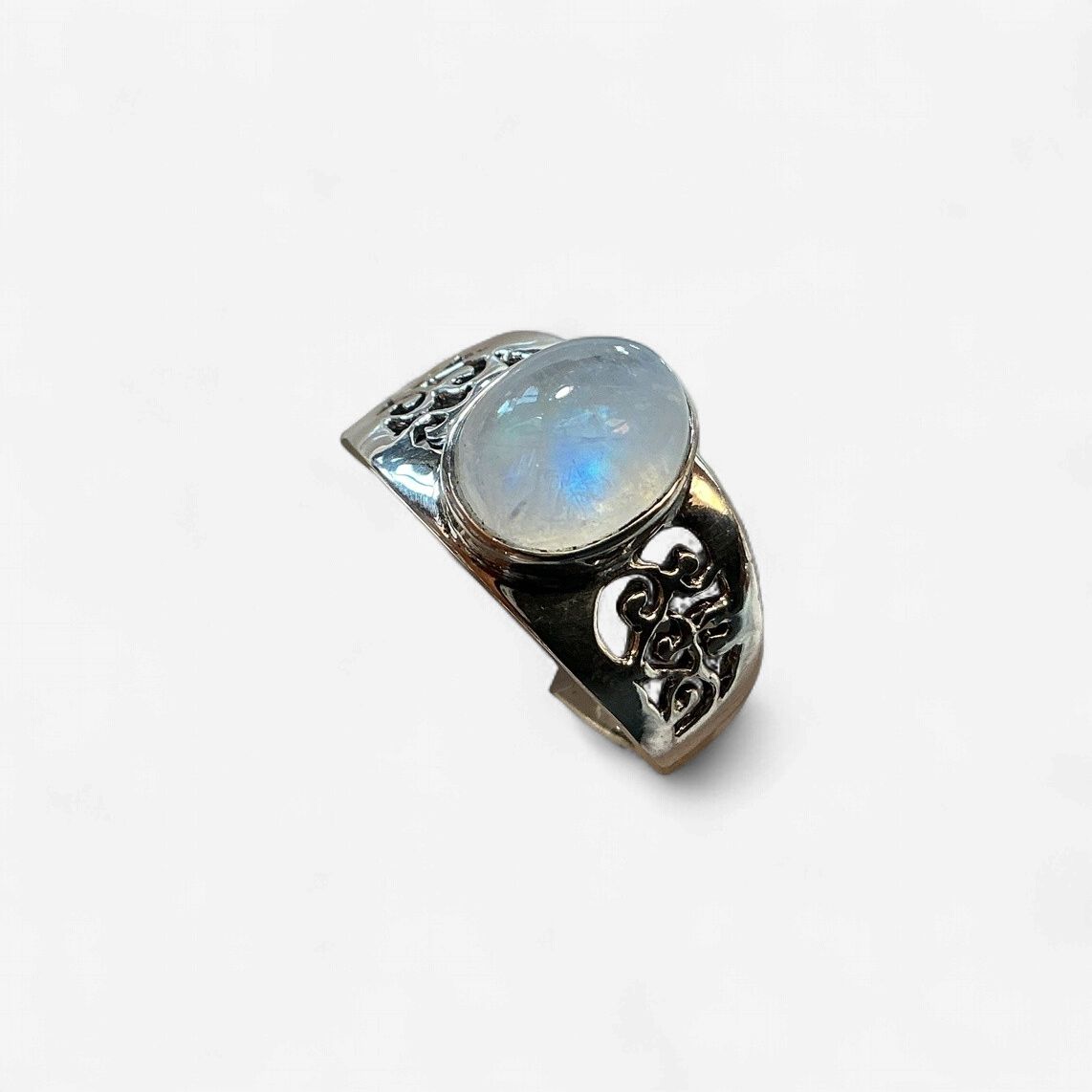 Detailed Sterling Silver Stone Rings, Style: Moonstone