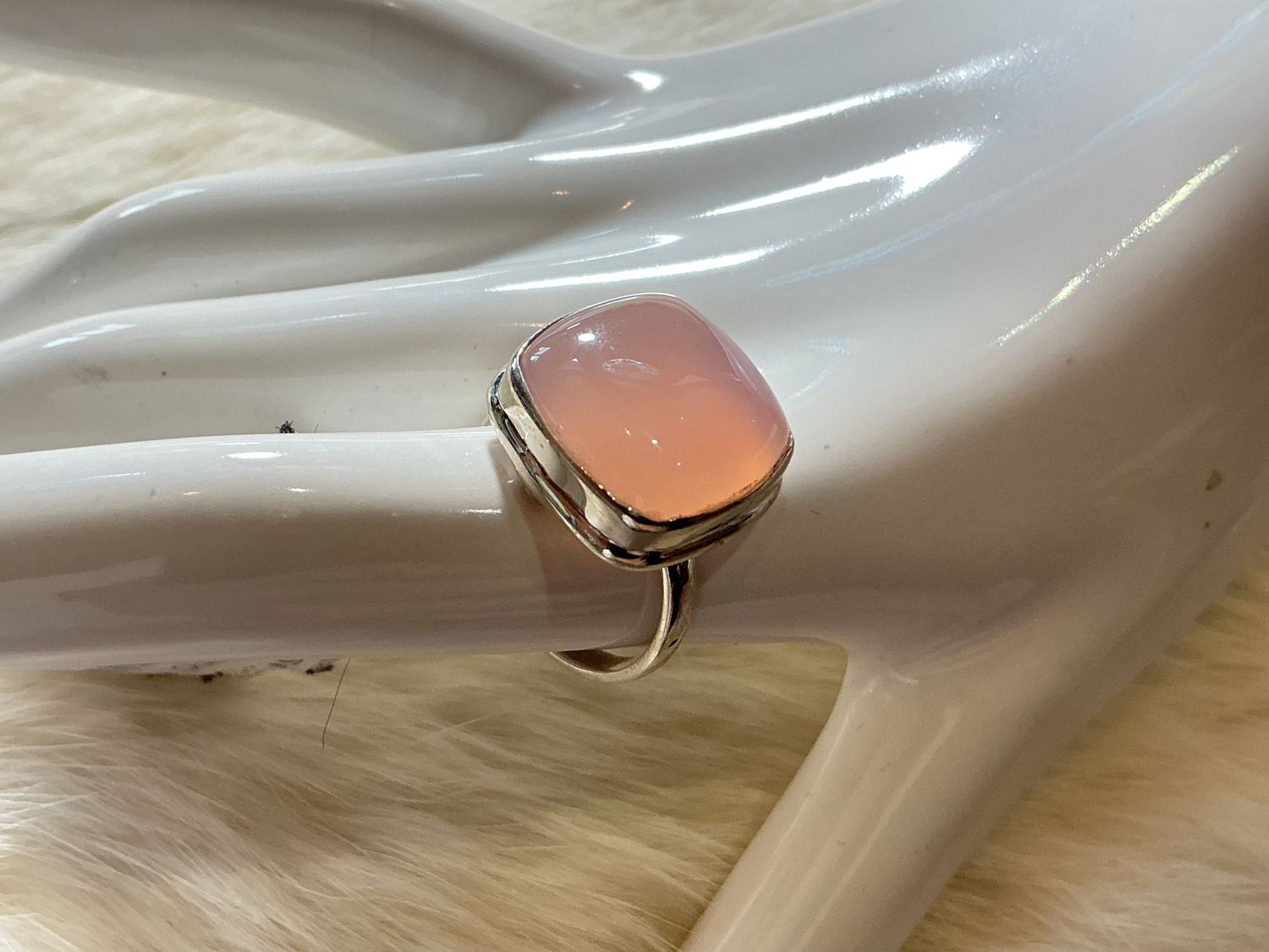 Sterling Silver Rose Quartz Rings, Style: Square