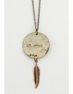 Birch Bark Necklace Metal Feather Pendant