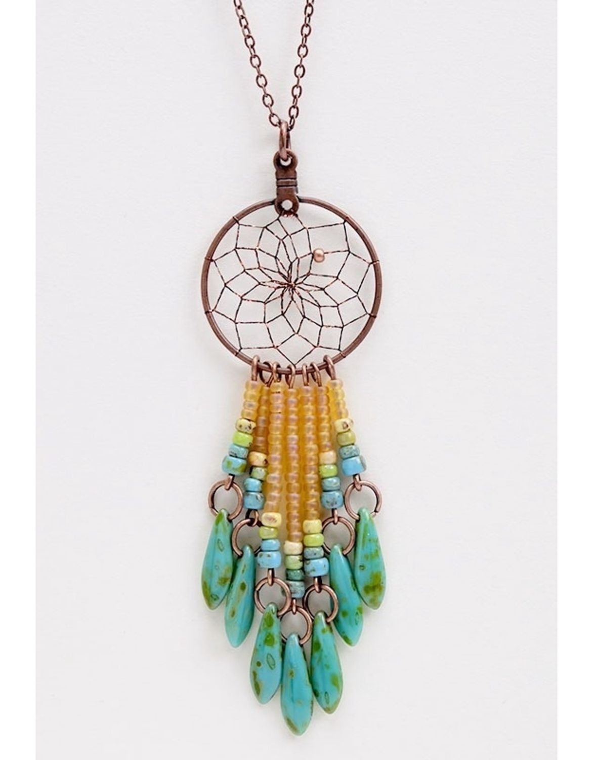 Copper Dreamcatcher Necklace With Beads