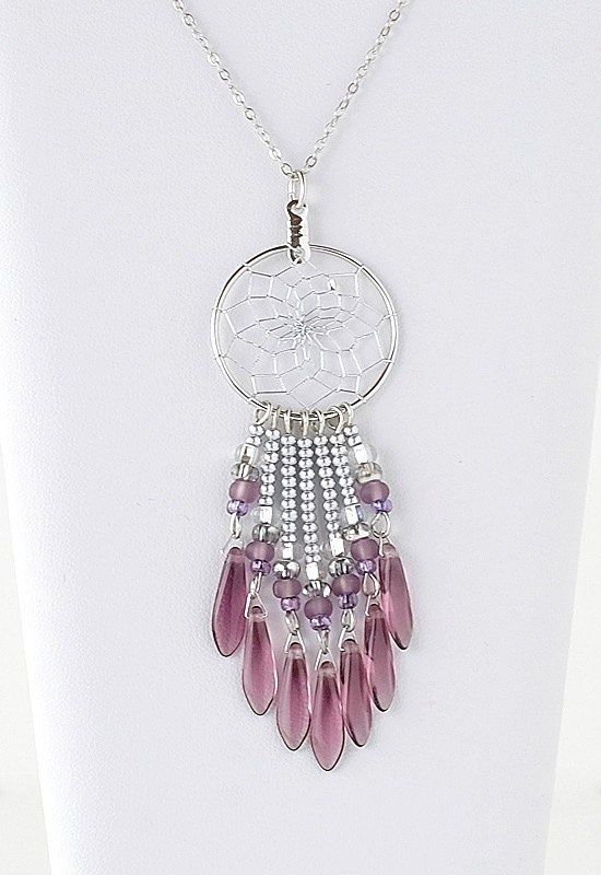 Silver Dreamcatcher Necklace With Beads