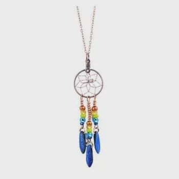 Dreamcatcher Necklace Triple Beaded Charm, Design: Multicolor