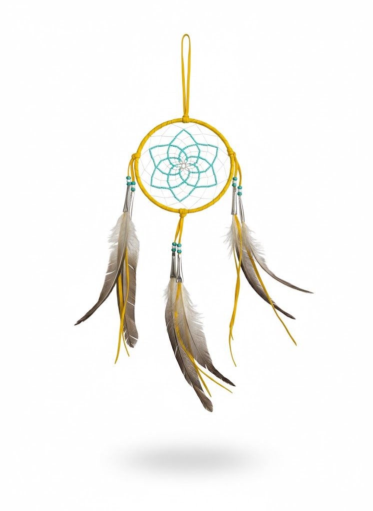 Assorted 5” Beaded Web Dreamcatcher, Design: Teal Web