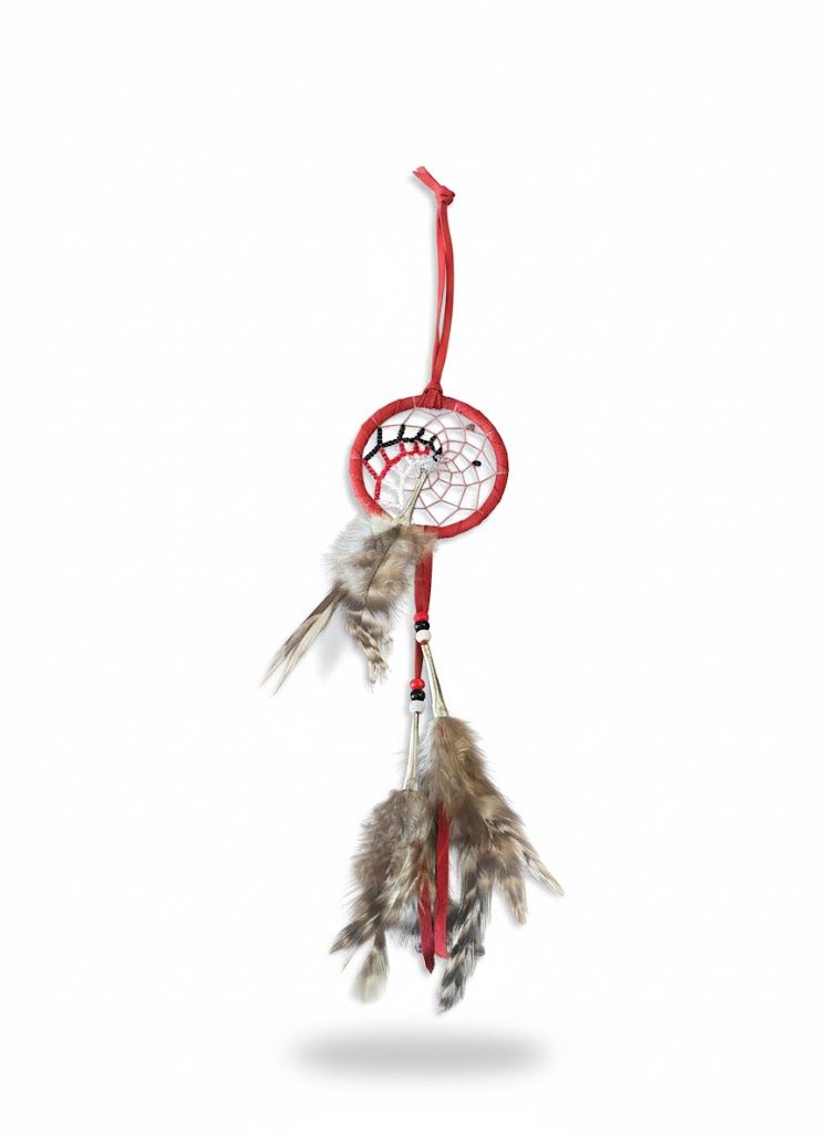 2.5” Beaded Web Dreamcatcher- Black Red &amp; White