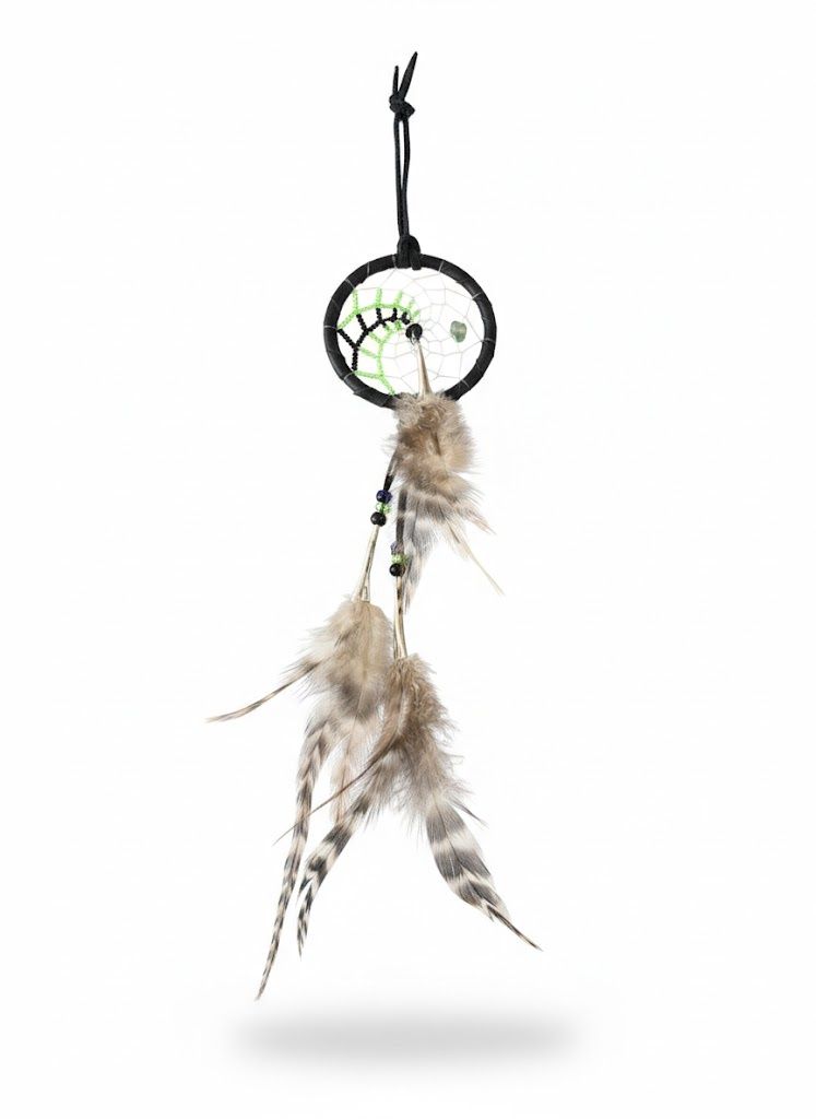 2.5” Beaded Web Dreamcatcher- Green &amp; Black
