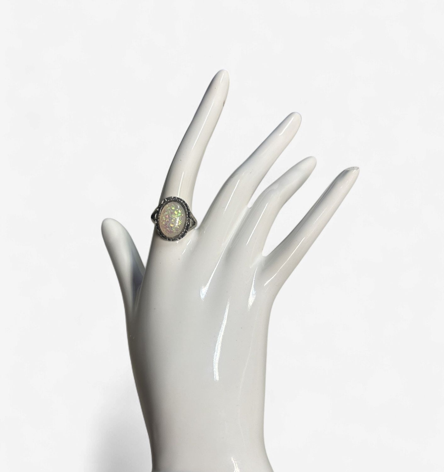 White Glitter Metal Rings