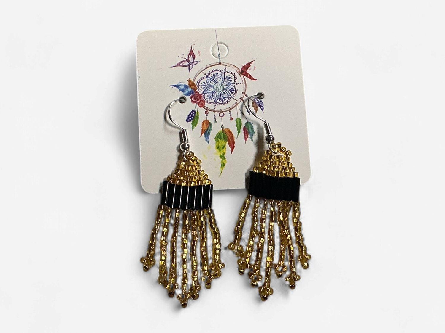 Gold Beaded Dangly Earrings