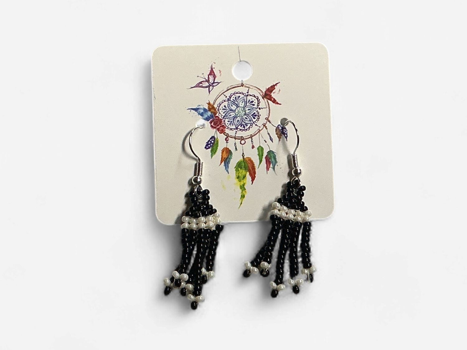 Black Beaded Dangly Earrings