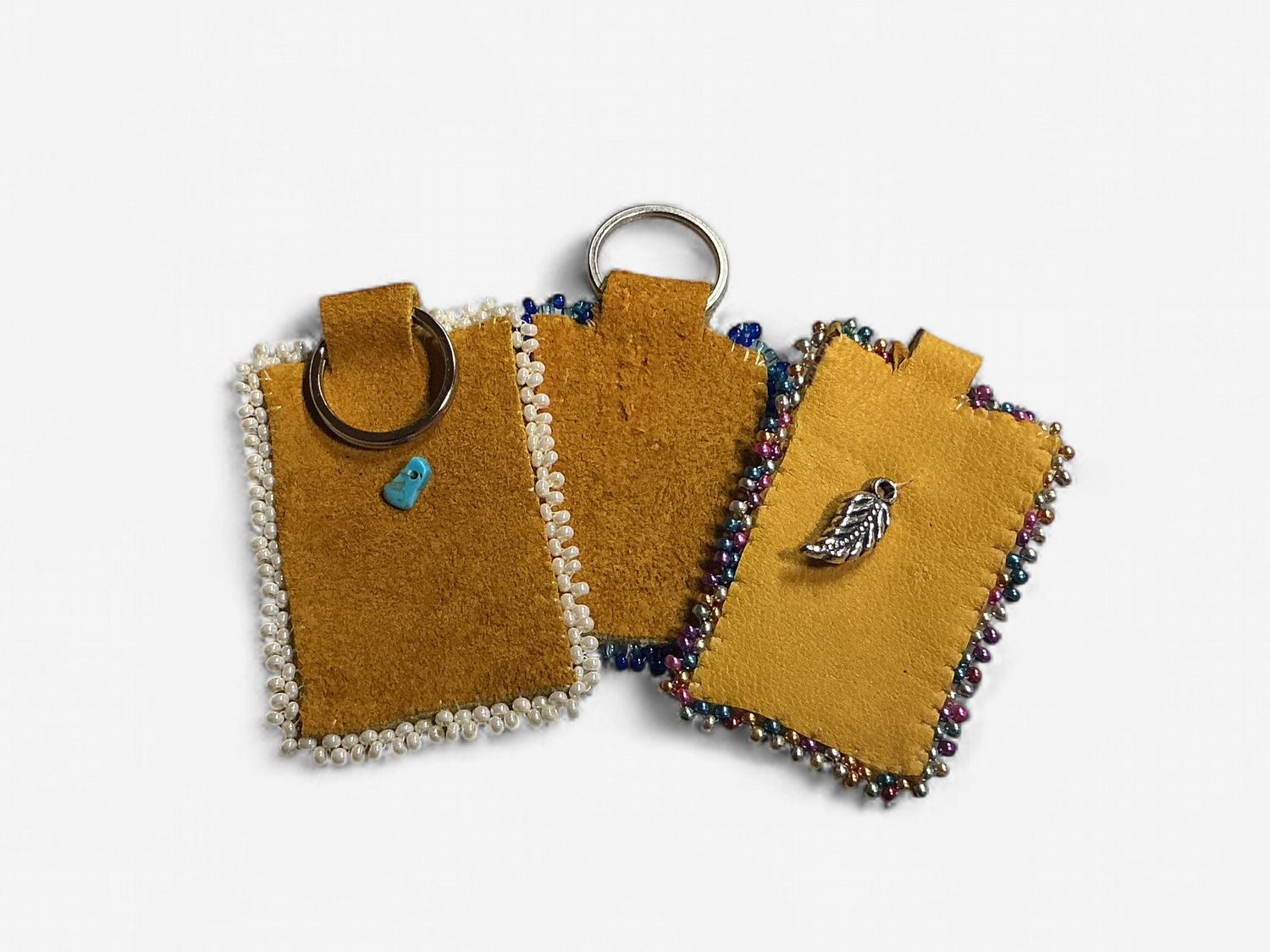 Leather Rectangle Beaded Keychain