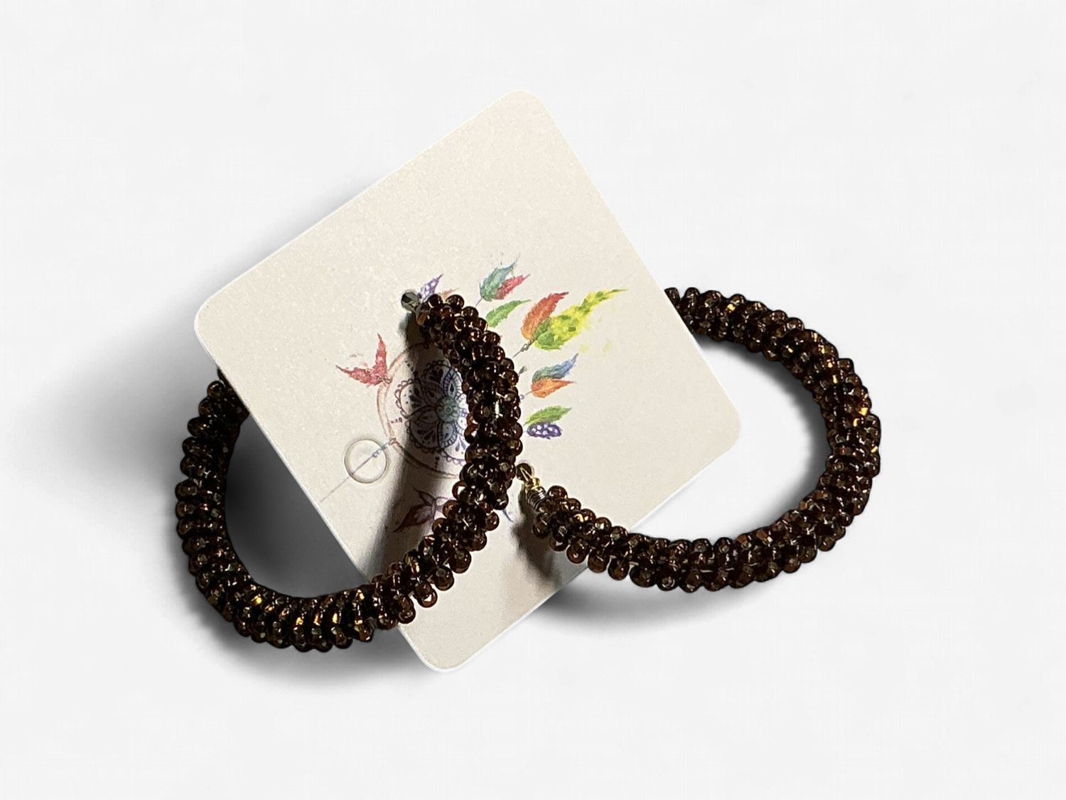 Beaded Hoop Earring, Color: Brown, Size: Small