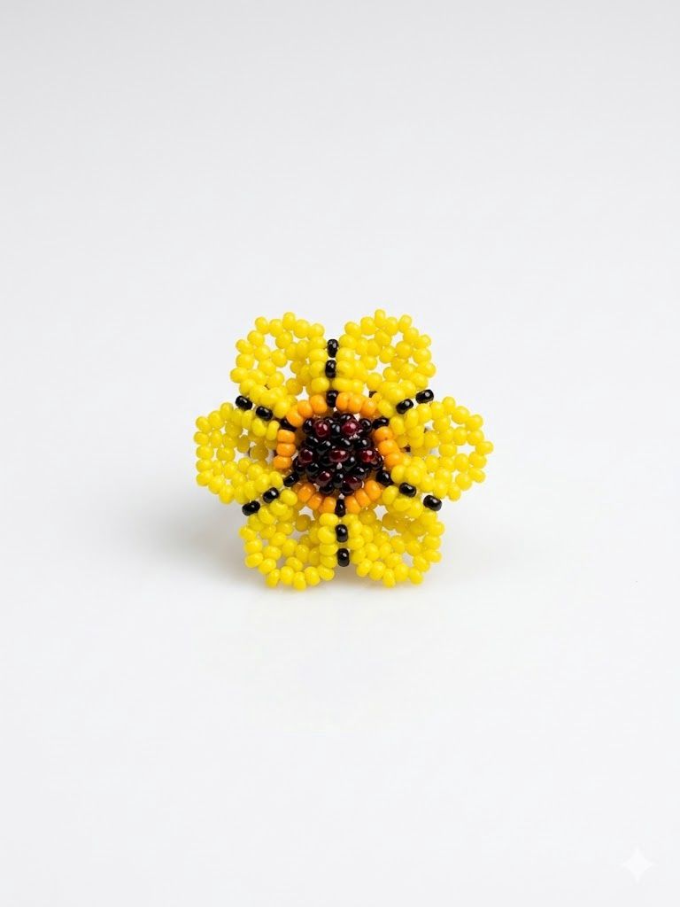 Beaded Flower Assorted Rings, Color: Yellow &amp; Black