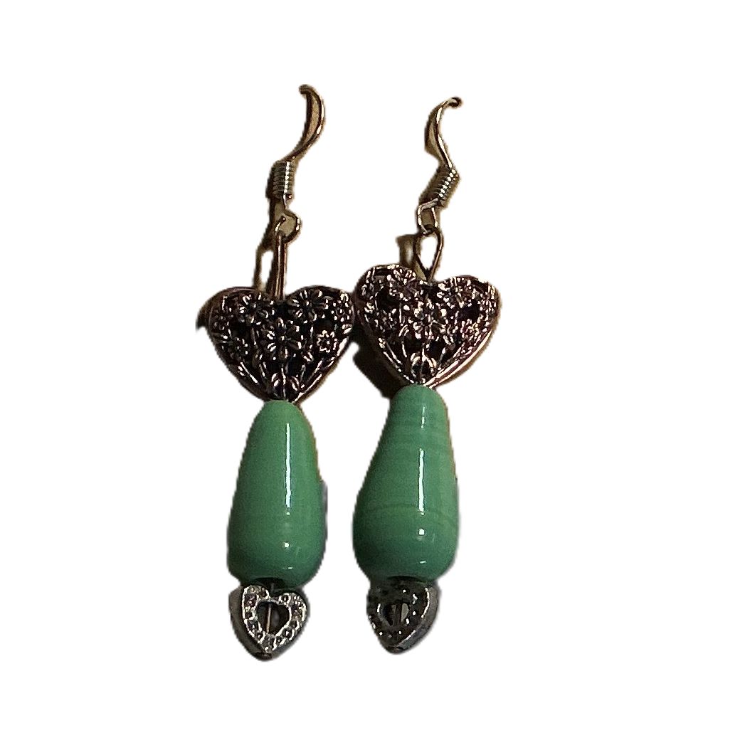 Heart Teal Bead Earrings