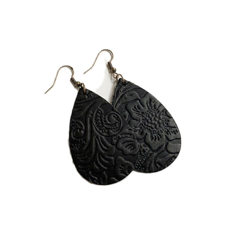 Stamped Leather Teardrop Earrings