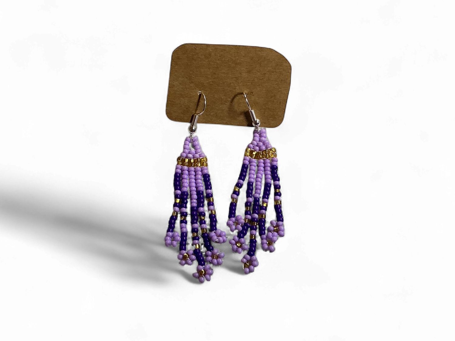 Purple Dangly Beaded Earrings