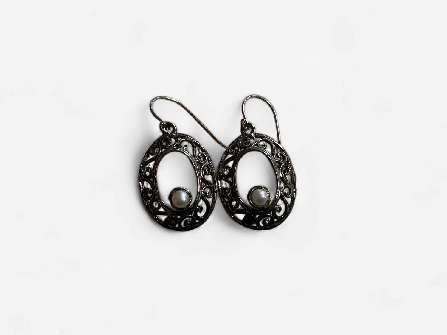 Sterling Silver Earrings With Pearl Stone