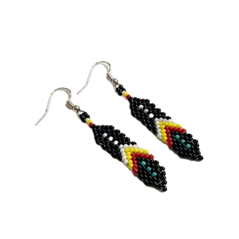 Beaded Feather Earrings, Design: Style A