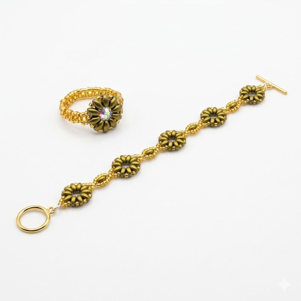 Beaded Flower Bracelet &amp; Ring Set