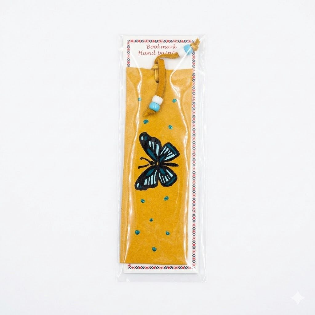 Hand Painted Leather Bookmarks, Design: Butterfly