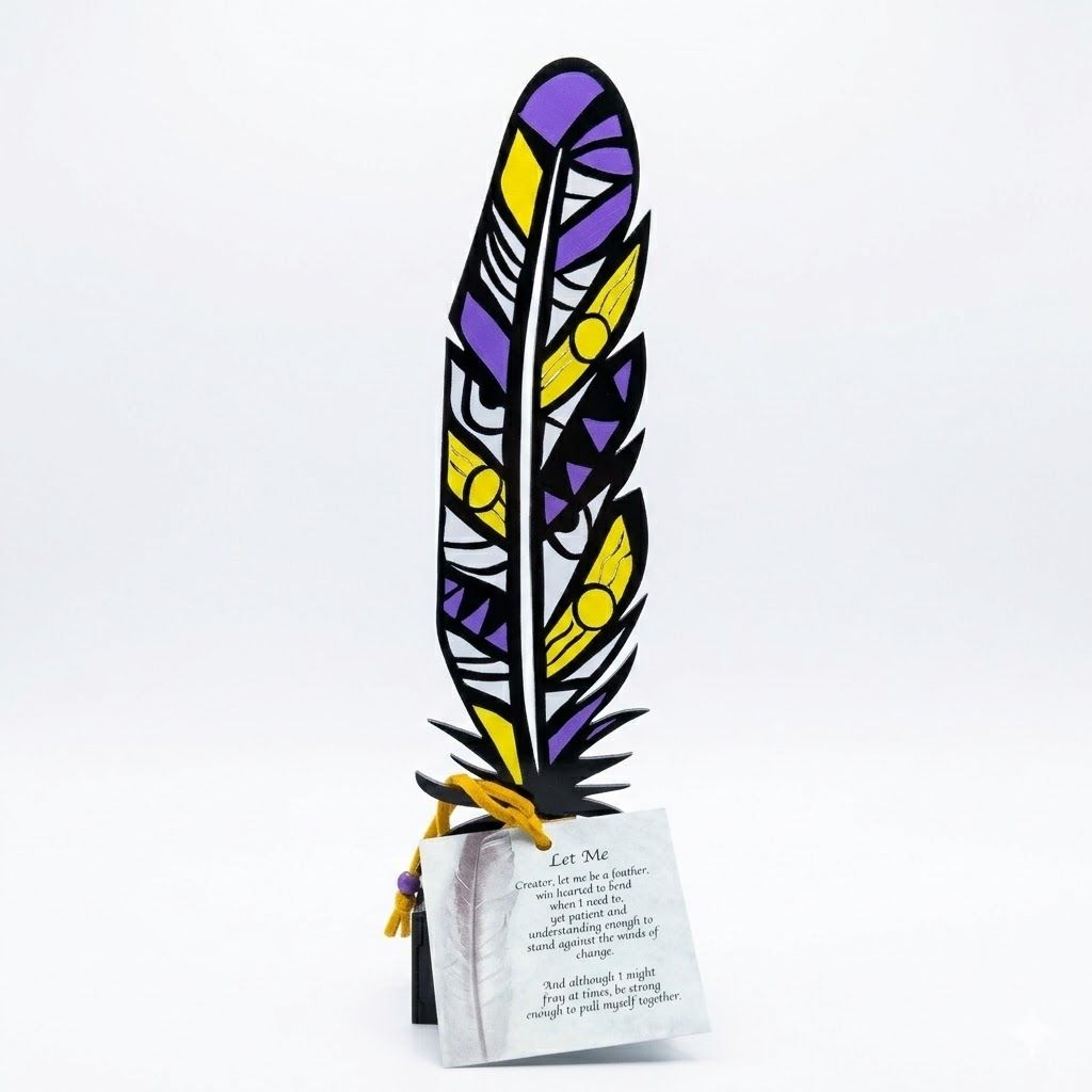 Standing Feather Decoration, Colorway: Purple &amp; Yellow