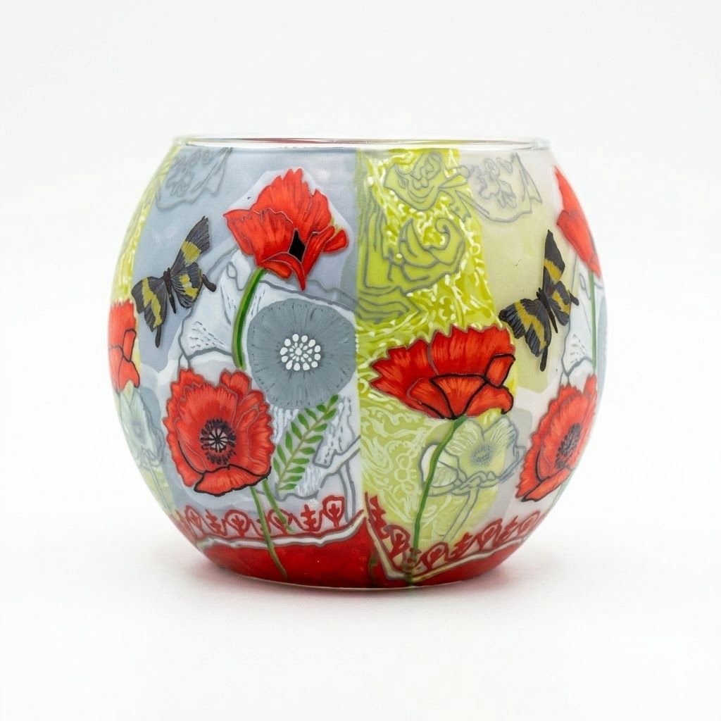 Assorted Decorative Glass Globe, Design: Poppy Butterfly