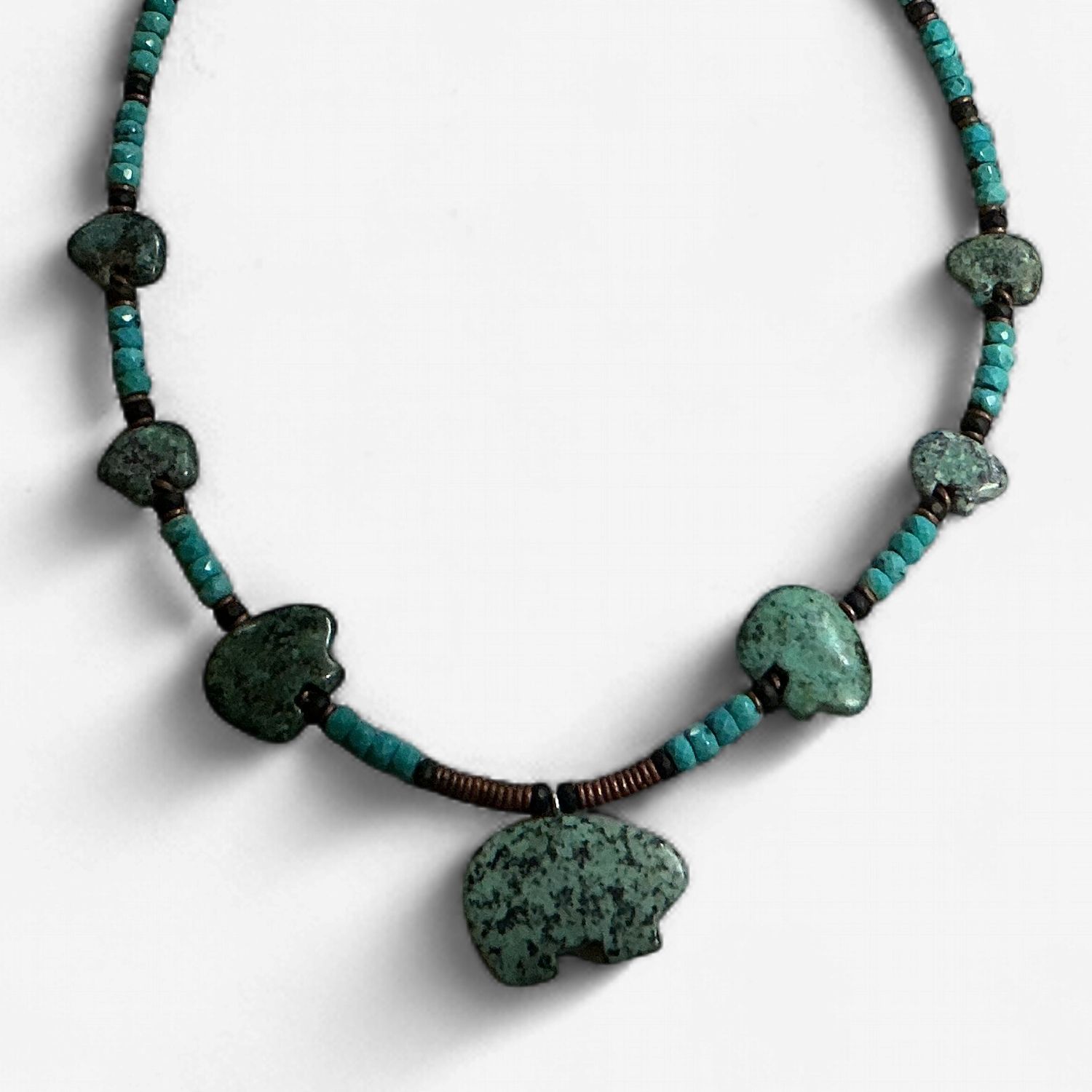 Turquoise Bear Pendant and Charms Necklace
