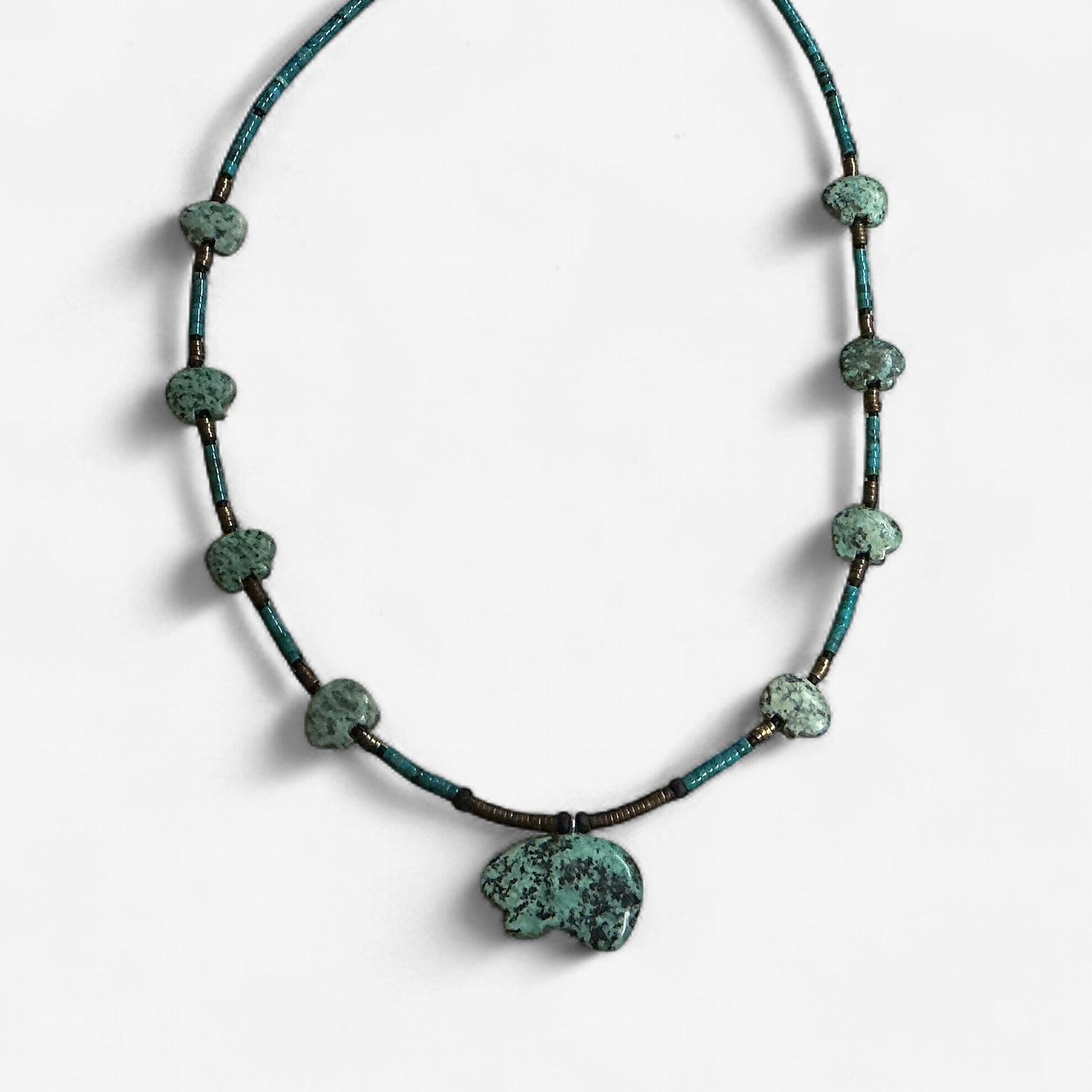 Natural Turquoise Bear Pendant and Charm Necklace