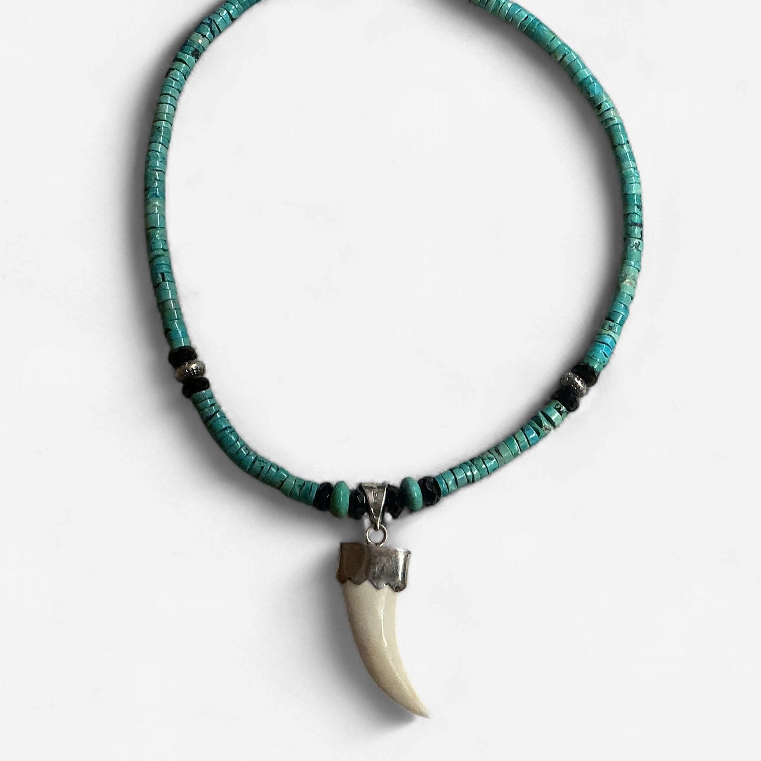 Natural Turquoise Heishi and Bone Pendant Necklace