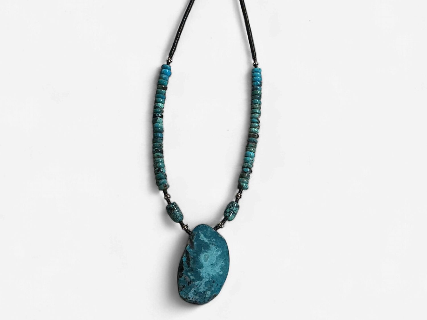Large Natural Turquoise Pendant Necklace with Coconut Wood Beads