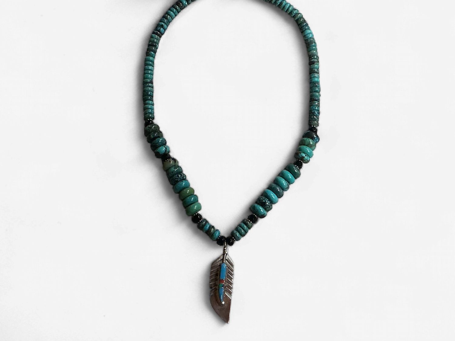 Natural Turquoise with Feather Pendant Necklace