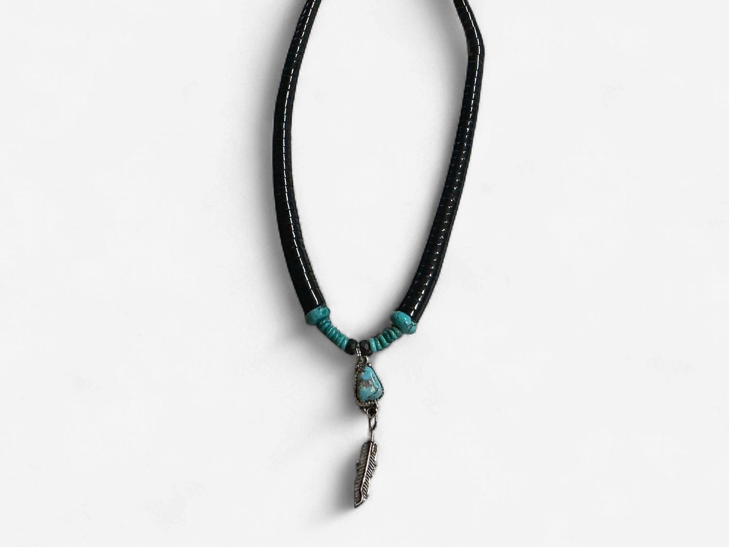 Black Coconut Wood with Small Feather Pendant