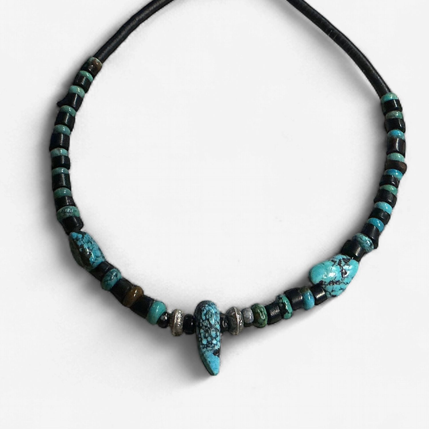 Black Coconut Wood &amp; Turquoise Claw Pendant Necklace