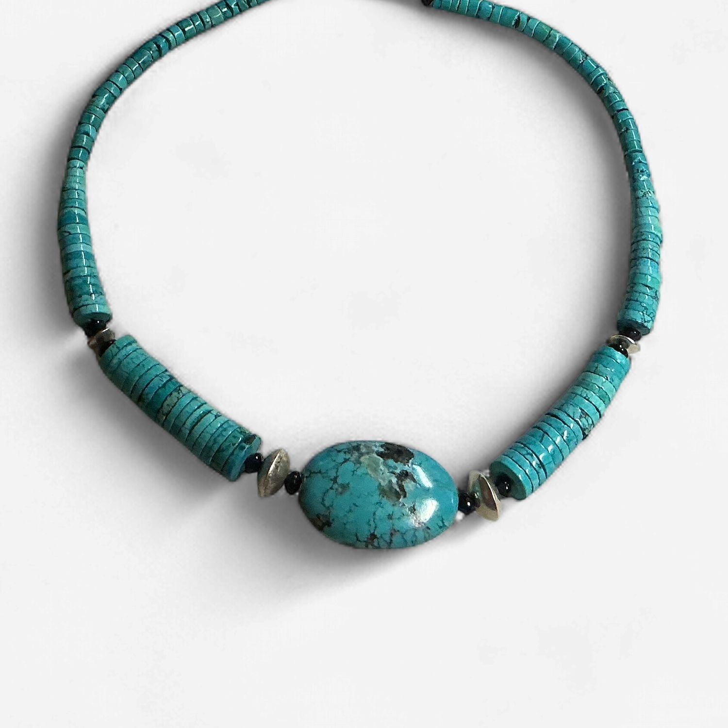 Large Pendant Natural Turquoise Heishi Necklace