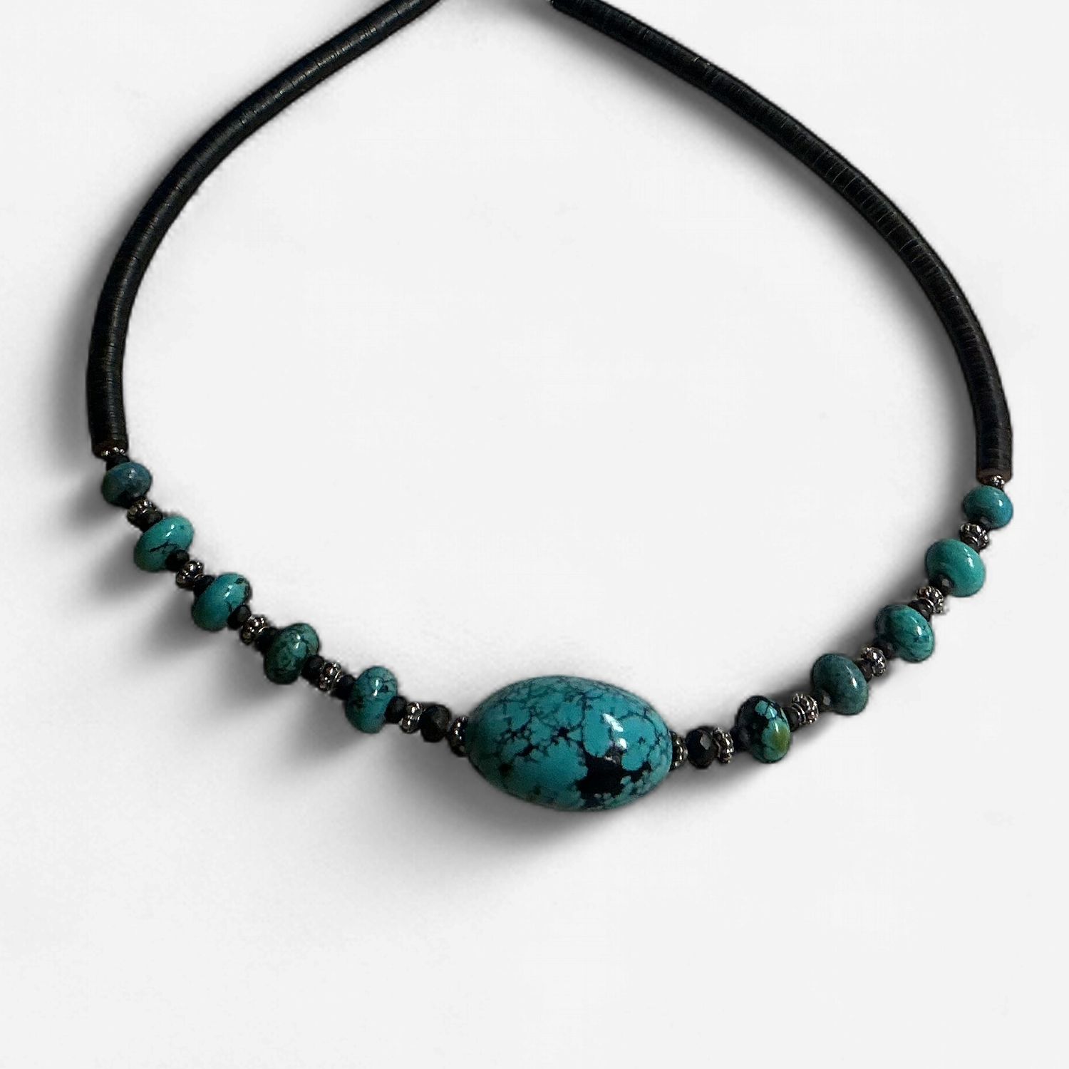 Natural Turquoise Pendant with Coconut Wood Heishi Necklace