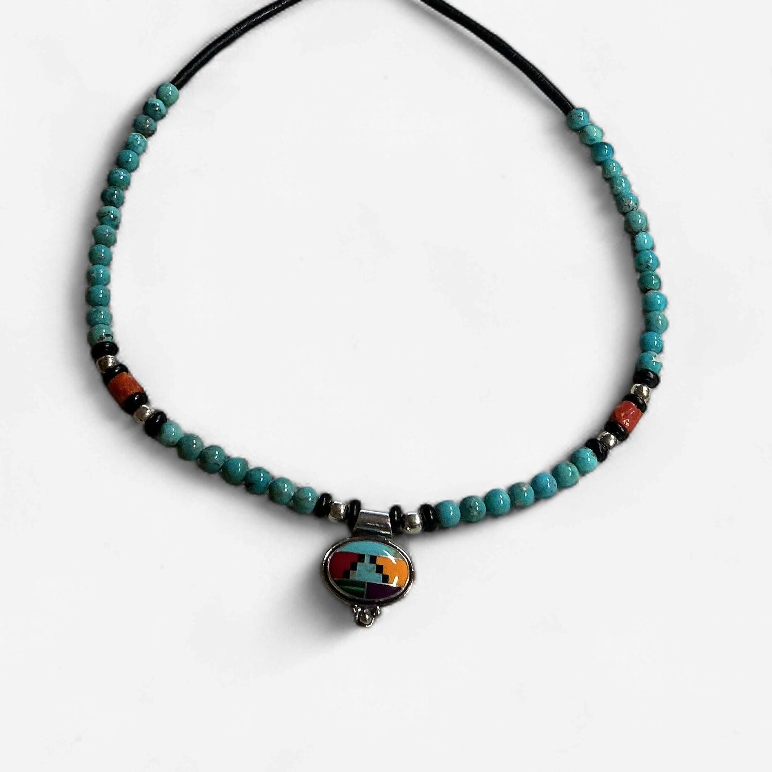 Turquoise Round Bead Pendant Necklace