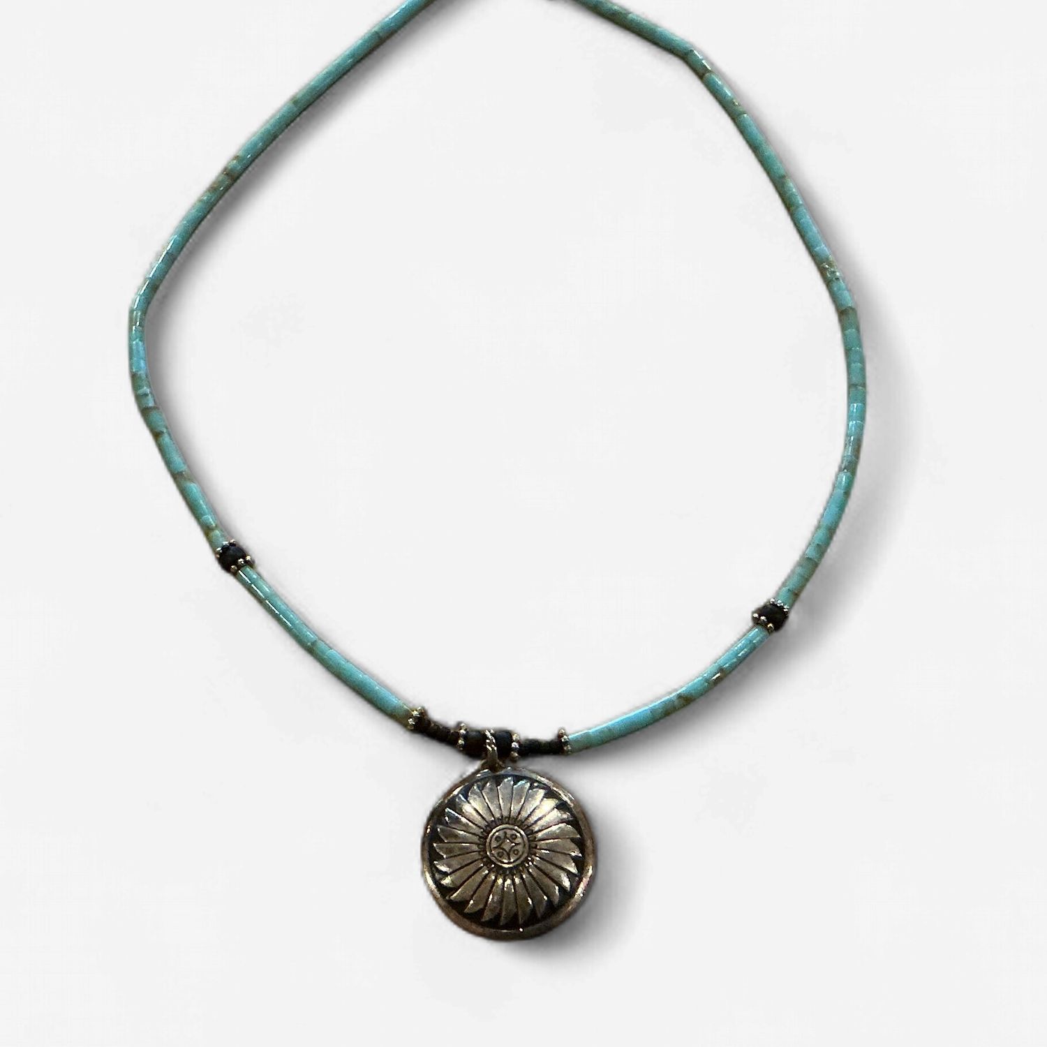 Thin Turquoise with Flower Pendant