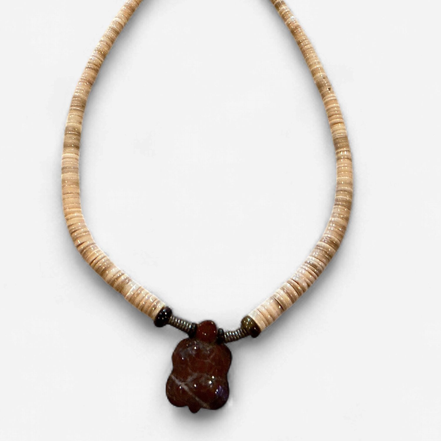 Turtle Pendant Heishi Necklace