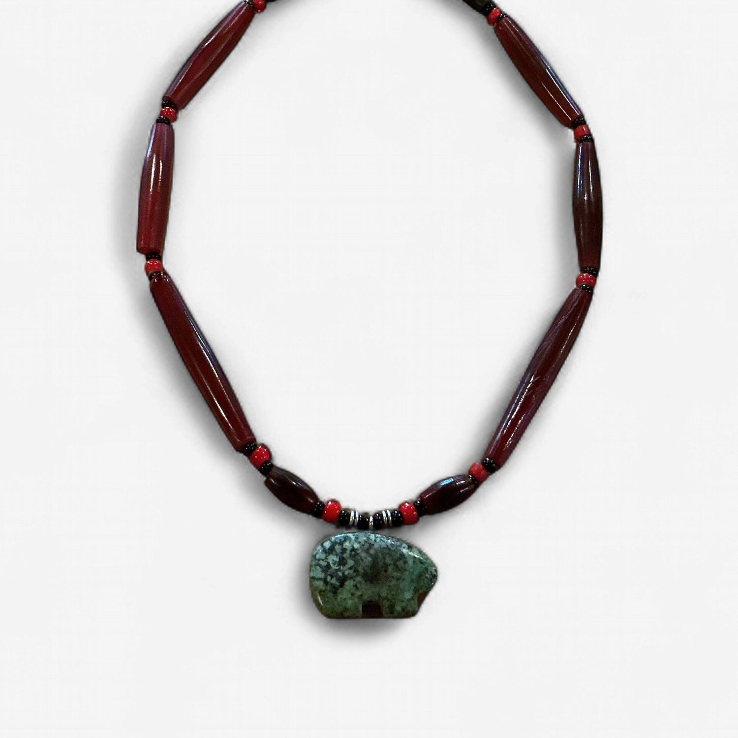 Red Bead Turquoise Bear Necklace