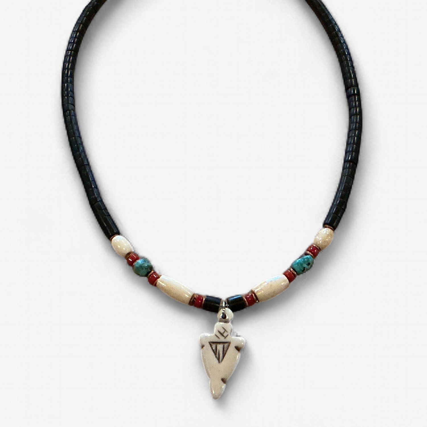 Black Bead Arrow Pendant Necklace