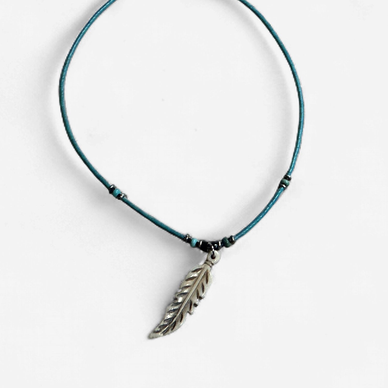 Teal Bone Feather Pendant Necklace