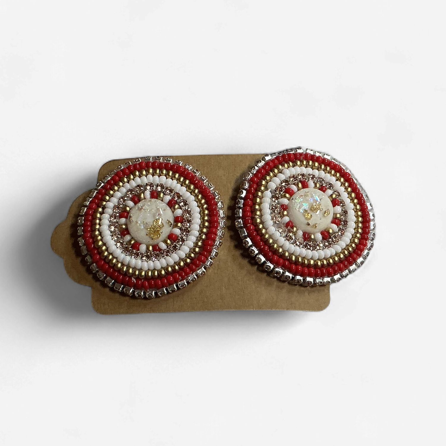 Red White &amp; Gold Beaded Earring