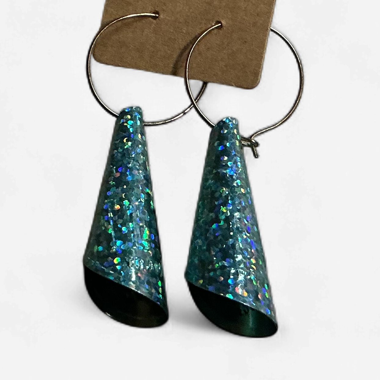 Sparkly Teal Cone Earrings