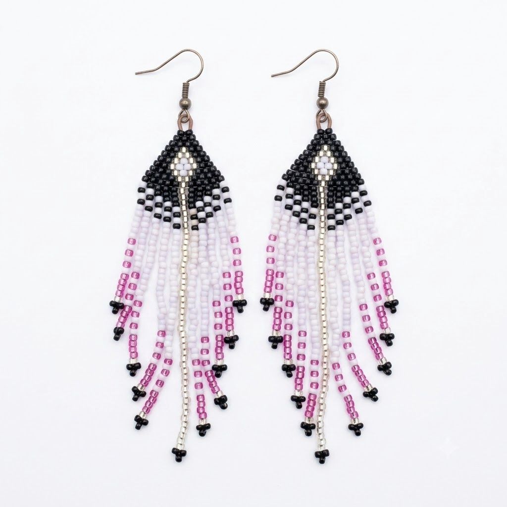 Dangly Beaded Earrings, Design: Purple